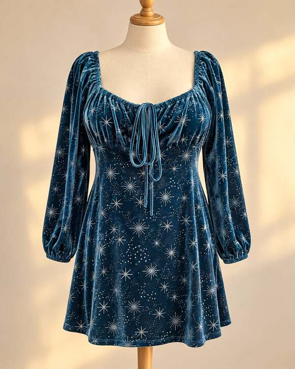 Cider Dresses & Skirts - Cider 1XL Teal Velvet Celestial Star Mini Dress Whimsigoth Witchy Fairycore